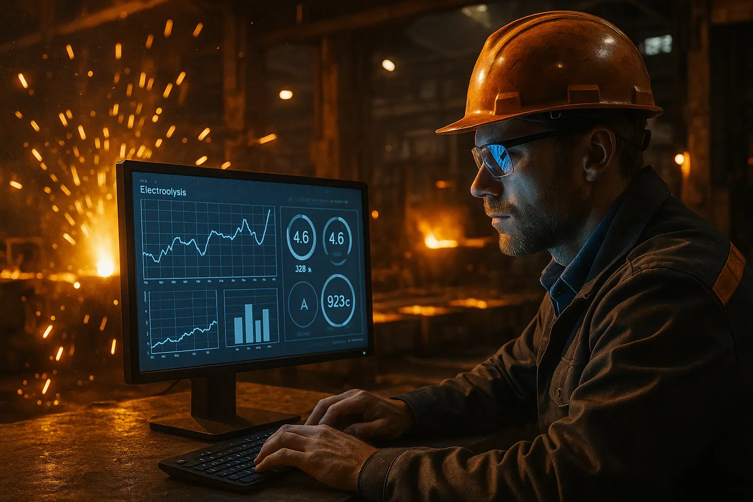 технолог контролирует электролиз алюминия