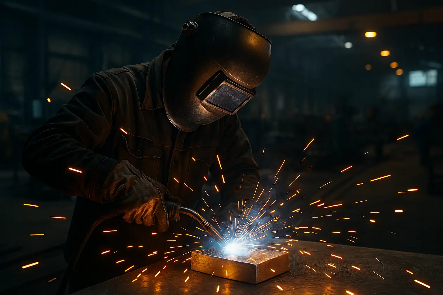 сварщик работает с алюминием